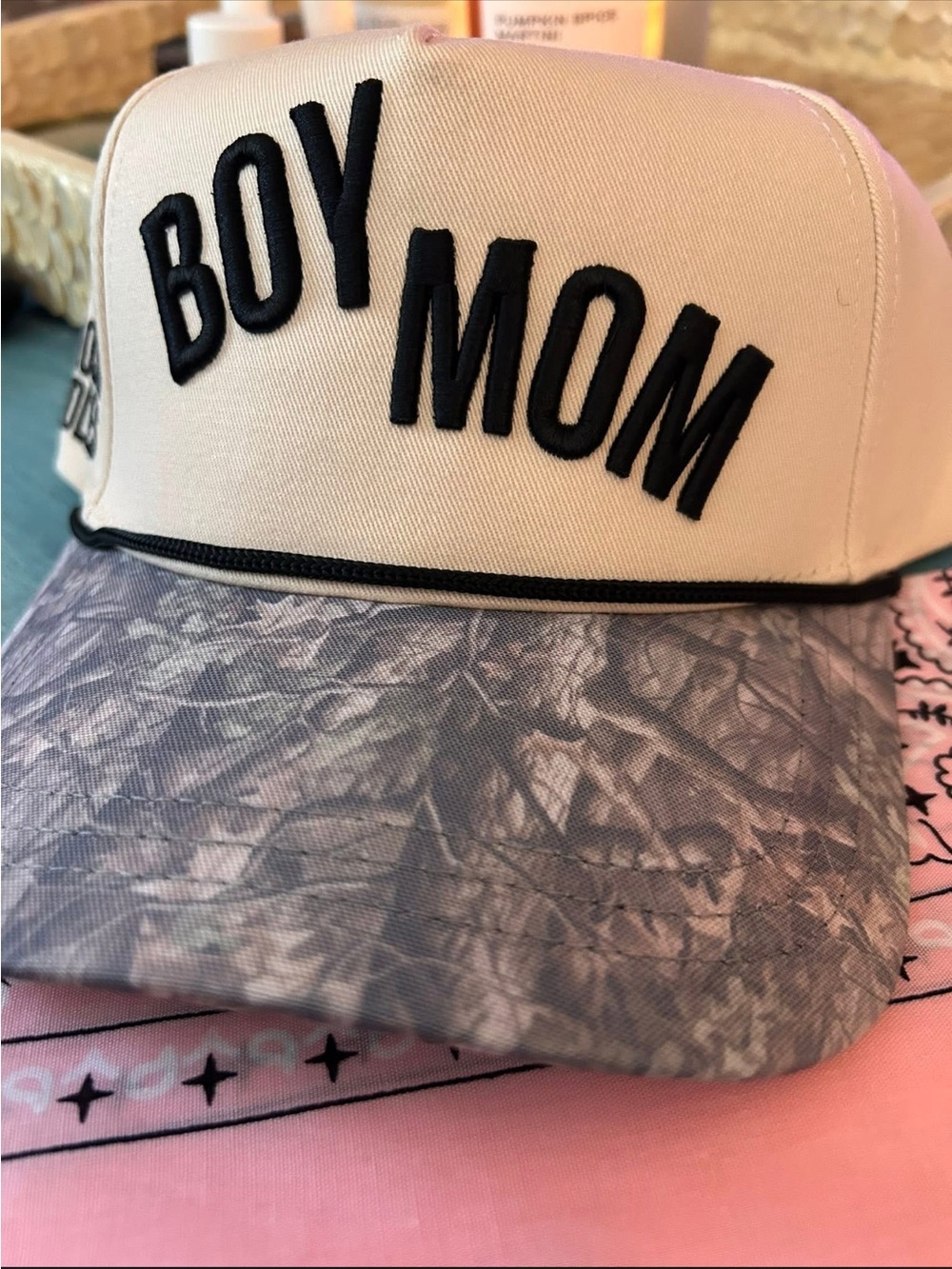 "BOY MOM" White & Black Baseball Cap - Picture 3 of 4